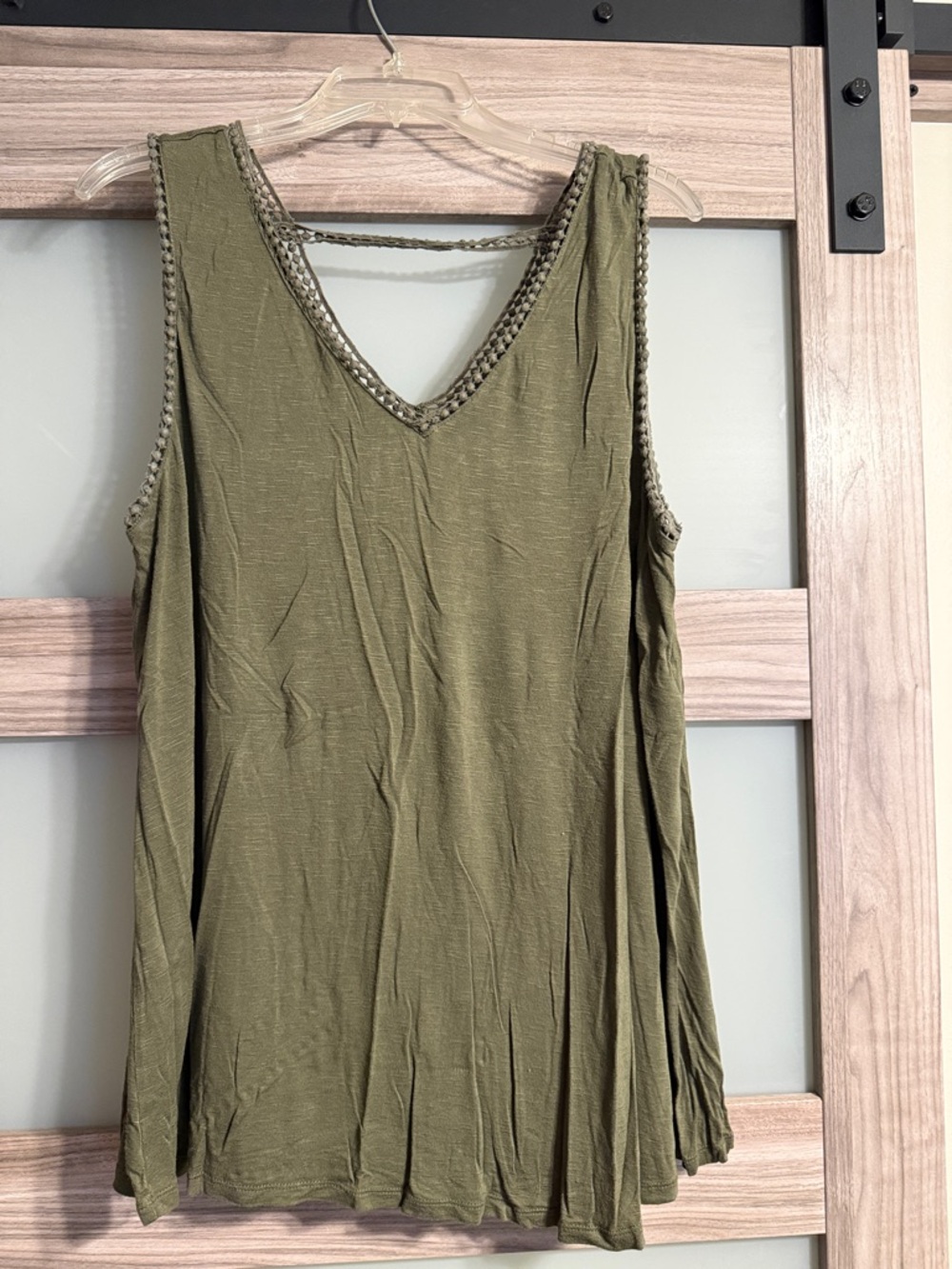 Lane Bryant Olive Green Braided-Trim V-Neck Tank